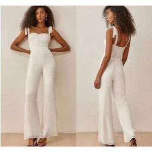NWT Reformation Gossamer Ivory Sweetheart Neck Tie Shoulder Alfred Jumpsuit Sz 4